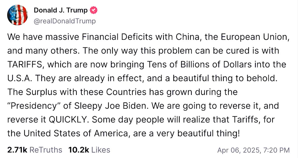 Trump calls tariffs 'a very beautiful thing' as markets continue collapse after 'Liberation Day' shock